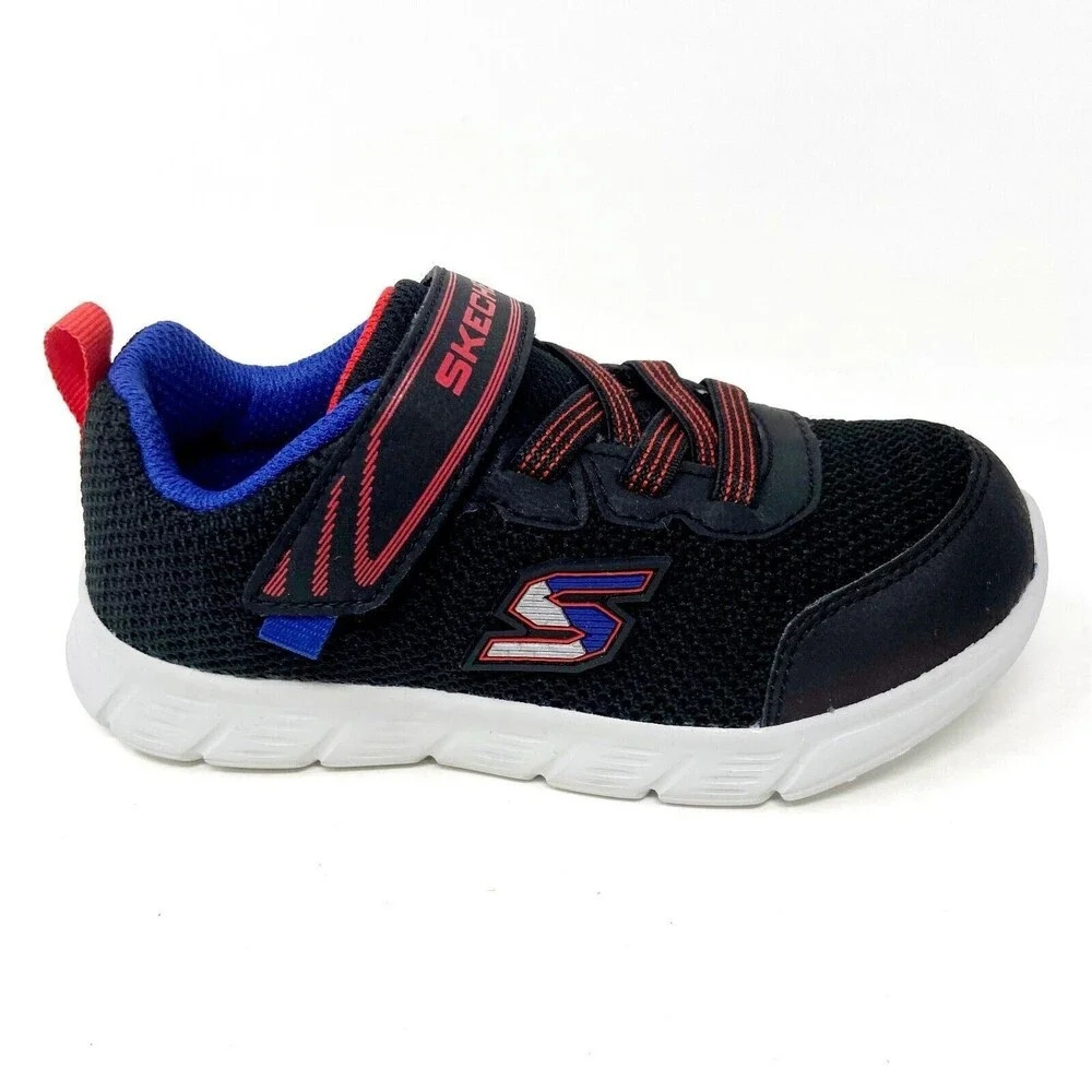 Skechers Boys Comfy Flex Mini Trainer Black Red Blue Toddler Size 6 Sneakers